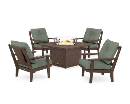 POLYWOOD® Prairie 5-Piece Deep Seating Set with Fire Pit Table in Mahogany / Cast Sage
