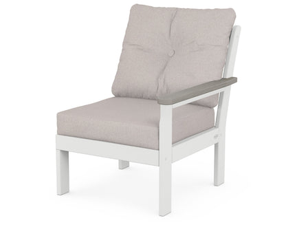 POLYWOOD® Vineyard Modular Right Arm Chair in White / Driftwood / Dune Burlap