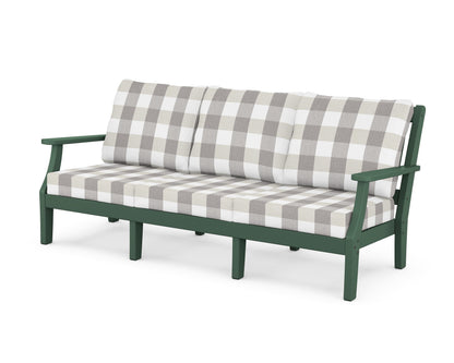 Martha Stewart by POLYWOOD® Chinoiserie Deep Seating Sofa in Green / Buffalo Plaid Grey Mist