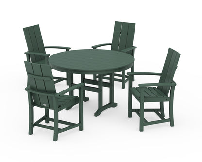 POLYWOOD® Modern Adirondack 5-Piece Round Farmhouse Dining Set in Green