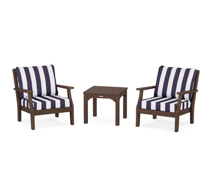 Martha Stewart by POLYWOOD® Chinoiserie 3-Piece Deep Seating Set in Mahogany / Cabana Stripe Navy
