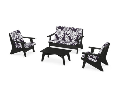 POLYWOOD® Riviera Modern Lounge 4-Piece Set in Black / Leaf Navy