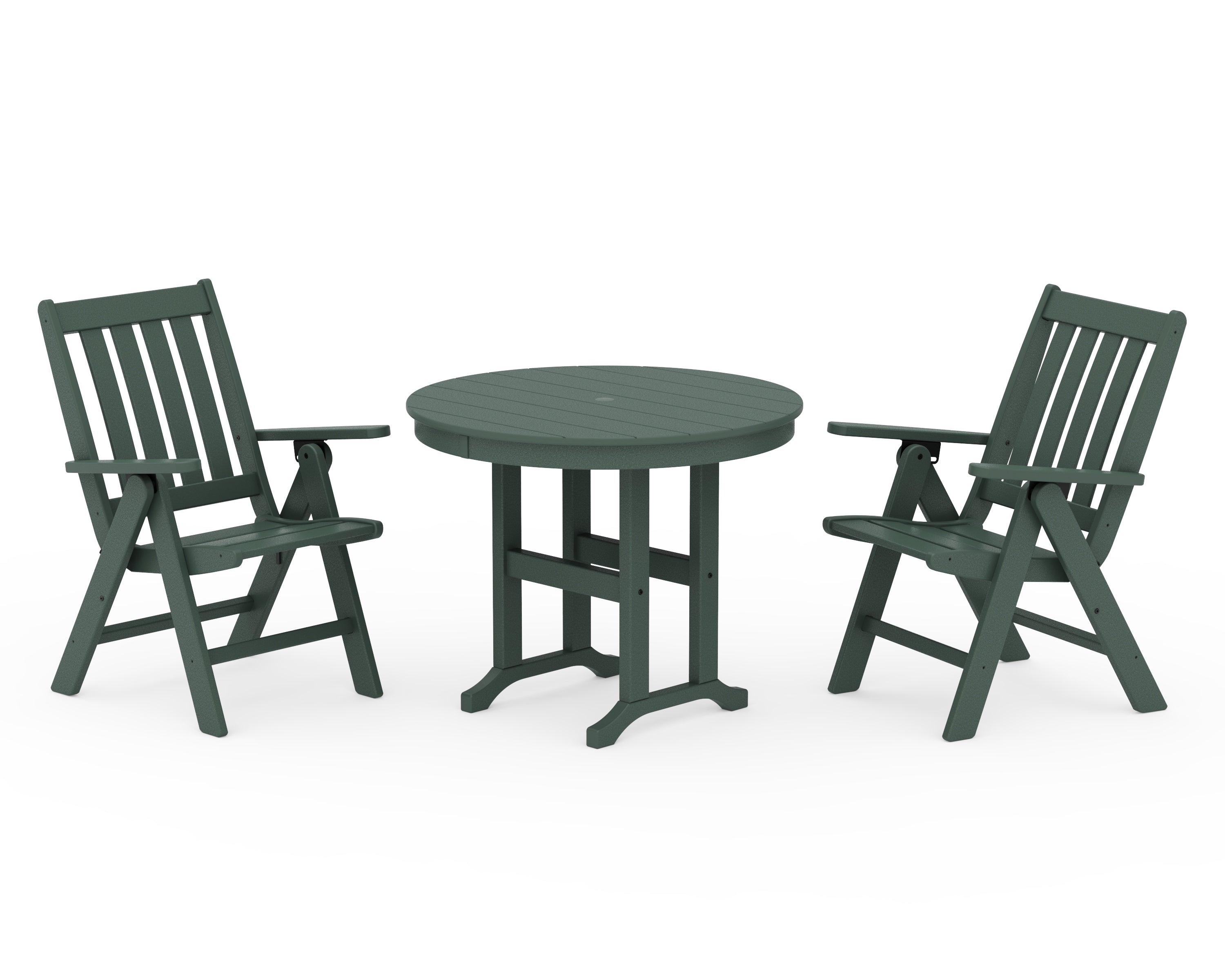 POLYWOOD® Vineyard Folding Chair 3-Piece Round Dining Set in Green