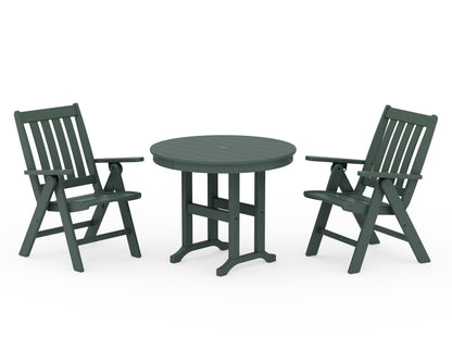 POLYWOOD® Vineyard Folding Chair 3-Piece Round Dining Set in Green