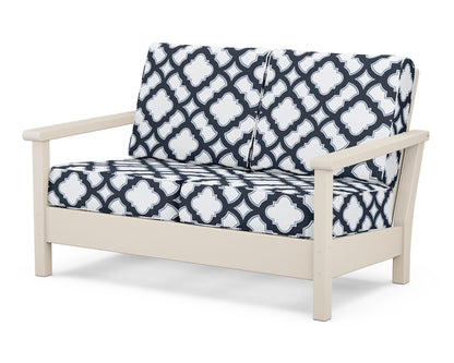 POLYWOOD® Harbour Deep Seating Loveseat in Sand / Trellis Marine Indigo