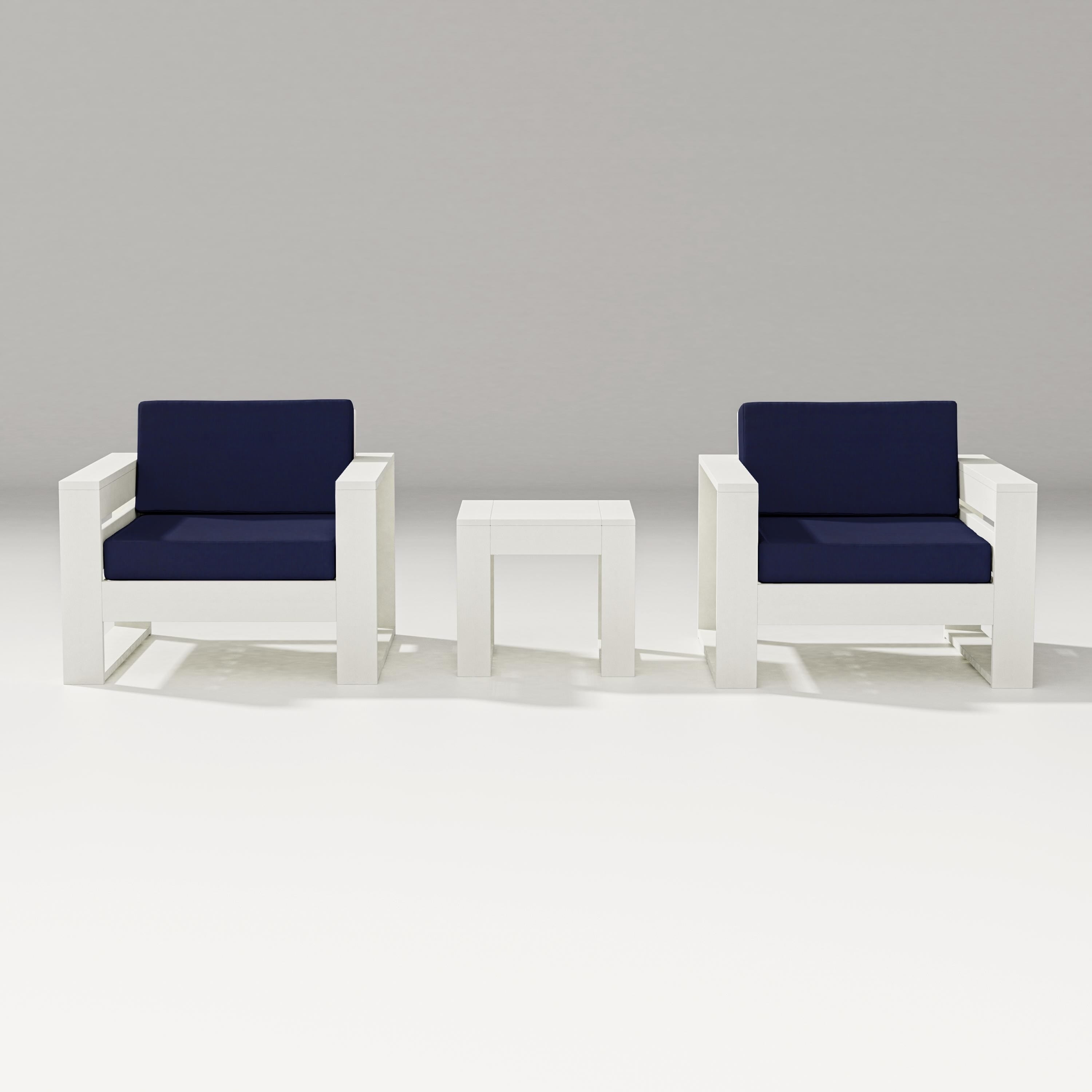PW Designer Series Latitude 3-Piece Lounge Chair Set in Vintage White / Navy