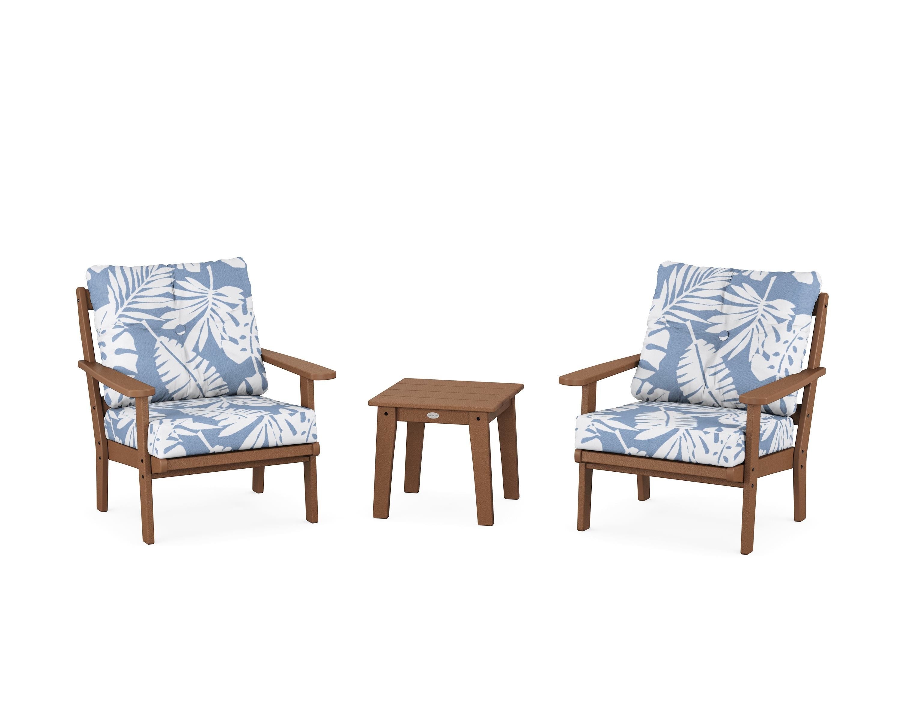 POLYWOOD® Mission 3-Piece Deep Seating Set in Teak / Leaf Sky Blue