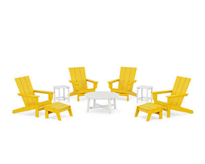 POLYWOOD® Modern Studio Adirondack 9-Piece Conversation Set in Lemon / White