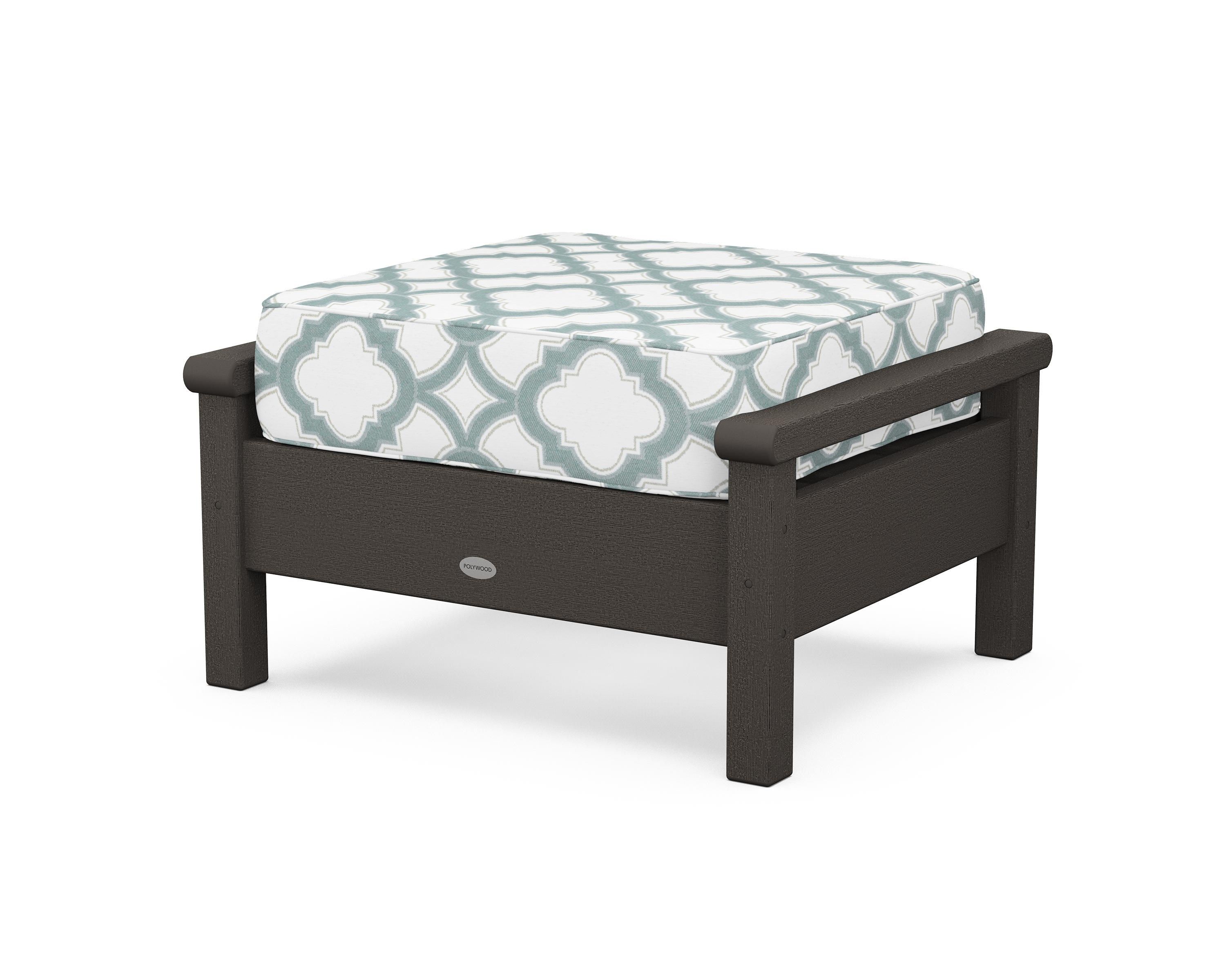 POLYWOOD® Harbour Deep Seating Ottoman in Vintage Coffee / Trellis Glacier Spa