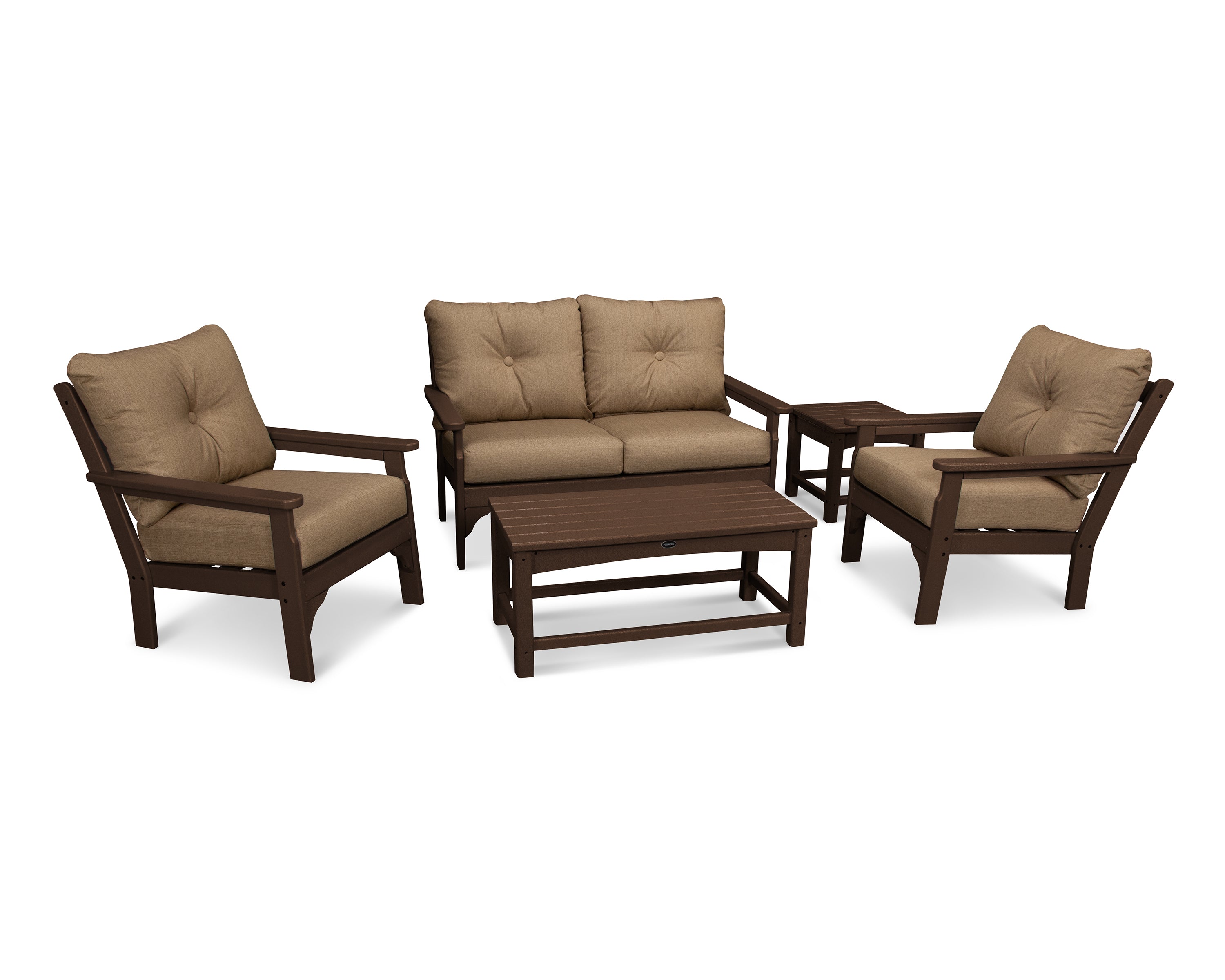 POLYWOOD® Vineyard 5 Piece Deep Seating Set in Mahogany / Sesame