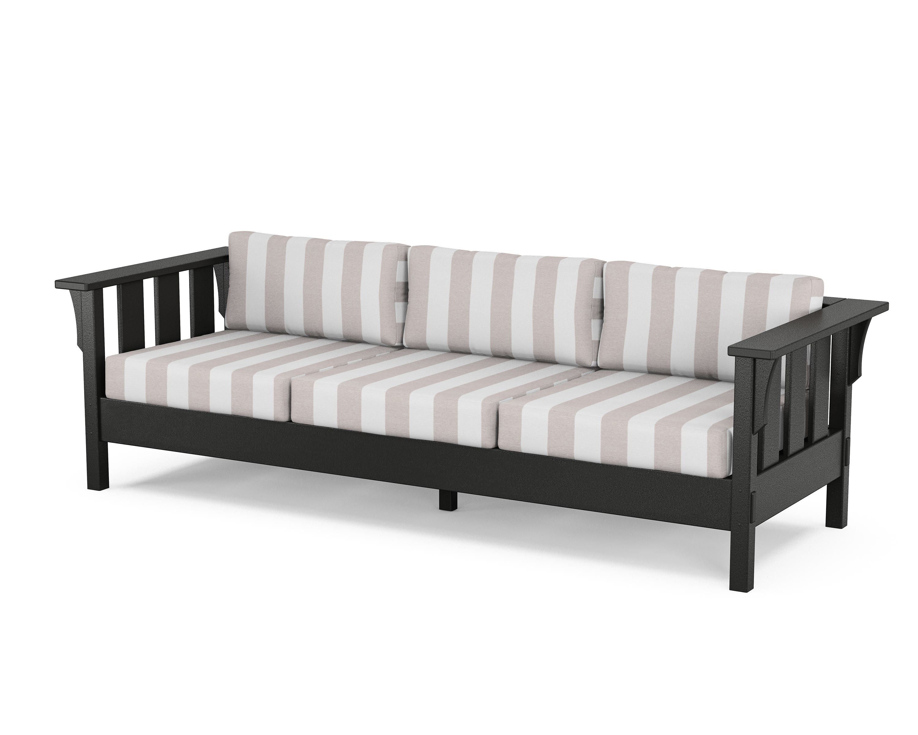 Martha Stewart by POLYWOOD® Acadia Deep Seating Sofa in Black / Cabana Stripe Dune Burlap