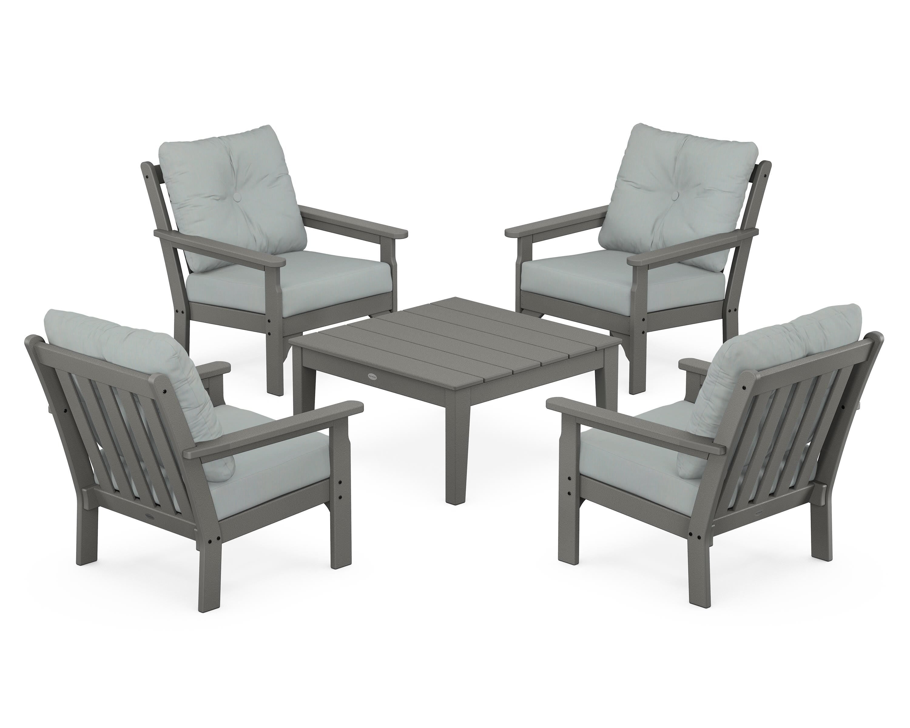 POLYWOOD® Vineyard 5-Piece Deep Seating Conversation Set in Slate Grey / Spa
