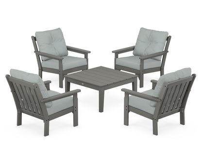 POLYWOOD® Vineyard 5-Piece Deep Seating Conversation Set in Slate Grey / Spa
