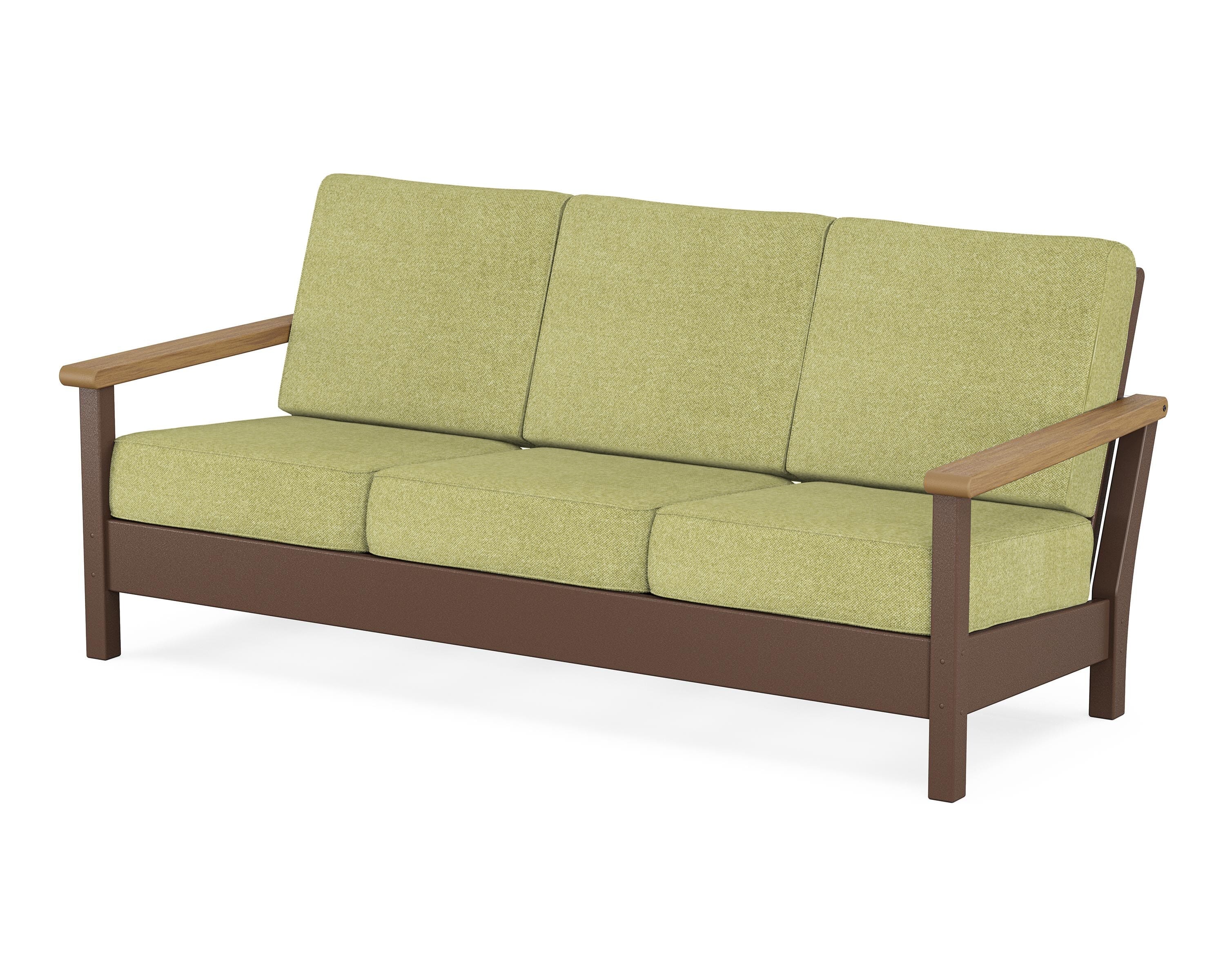 POLYWOOD® Harbour Deep Seating Sofa in Mahogany / Natural / Chartreuse Boucle