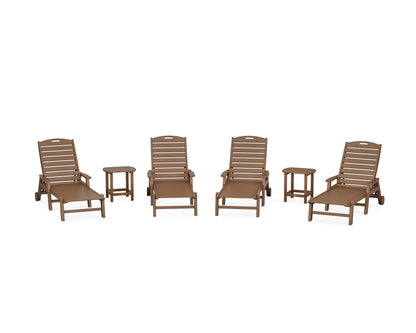 POLYWOOD® Nautical Chaise 6-Piece Set with Arms & Wheels in Teak