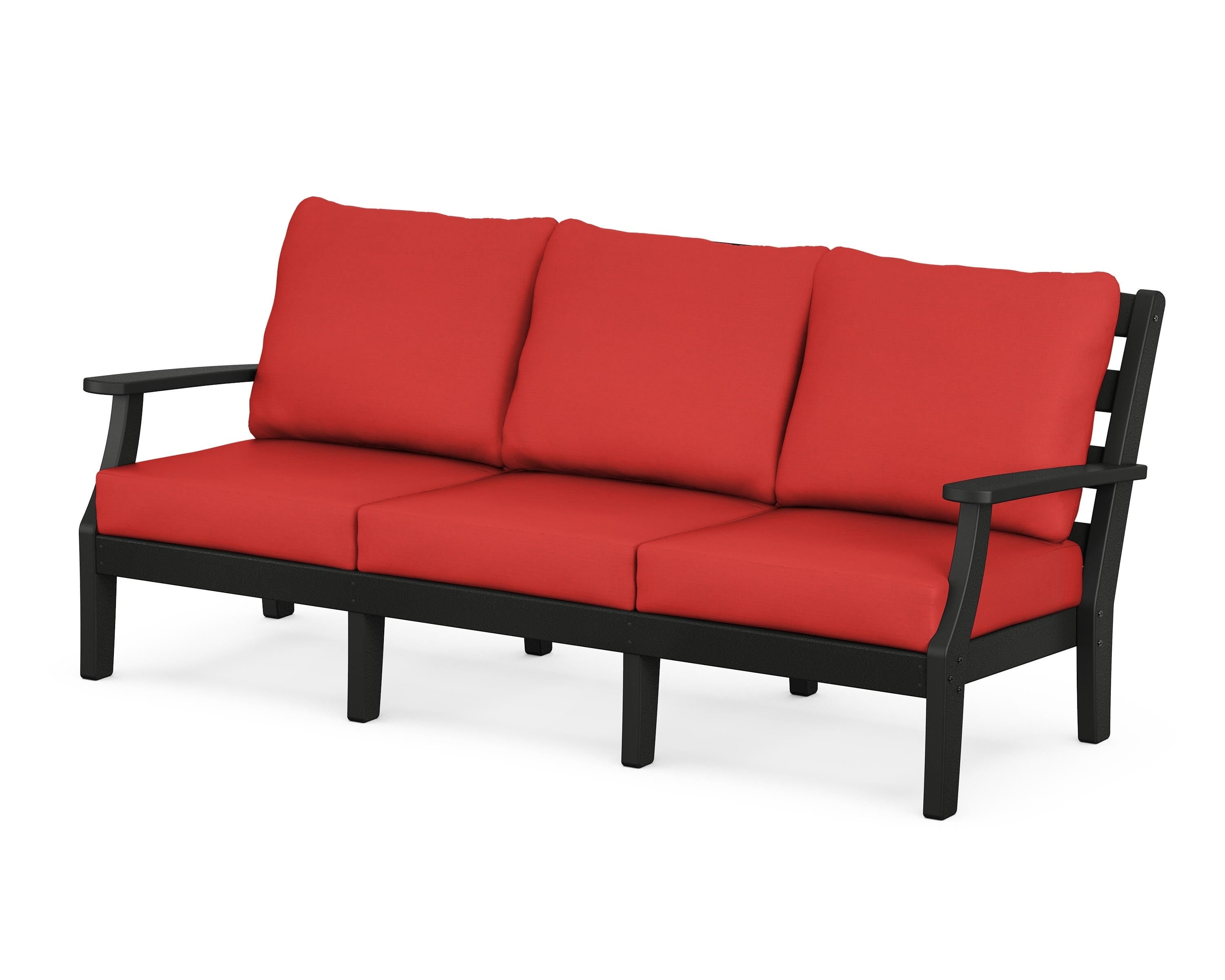 POLYWOOD® Chesapeake Deep Seating Sofa in Black / Crimson Linen