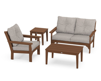 POLYWOOD® Vineyard 4-Piece Deep Seating Set in Teak / Weathered Tweed