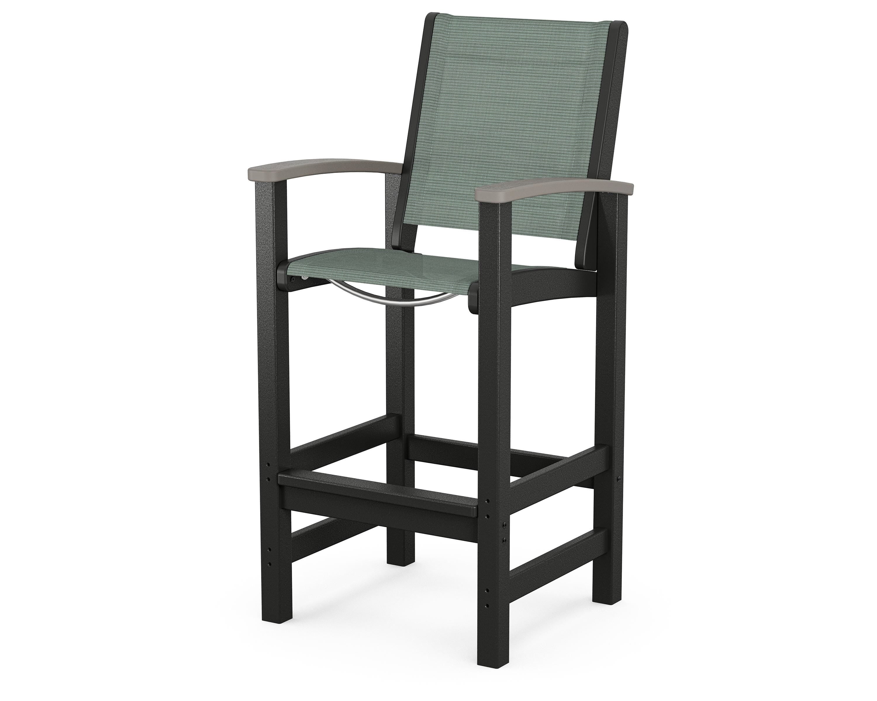 POLYWOOD® Coastal Bar Chair in Black / Driftwood / Dupioni Sea Mist Sling