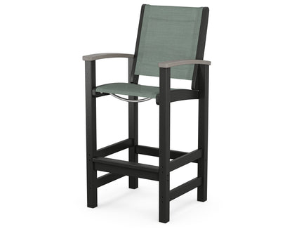 POLYWOOD® Coastal Bar Chair in Black / Driftwood / Dupioni Sea Mist Sling