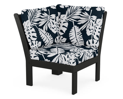 POLYWOOD® Vineyard Modular Corner Chair in Black / Leaf Marine Indigo