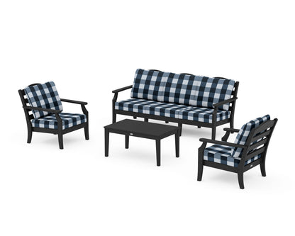 Draper James™ by  POLYWOOD® Savannah 4-Piece Deep Seating Set with Sofa in Black / Buffalo Plaid Marine Indigo