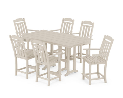 Country Living Cottage Arm Chair 7-Piece Farmhouse Counter Set in Sand
