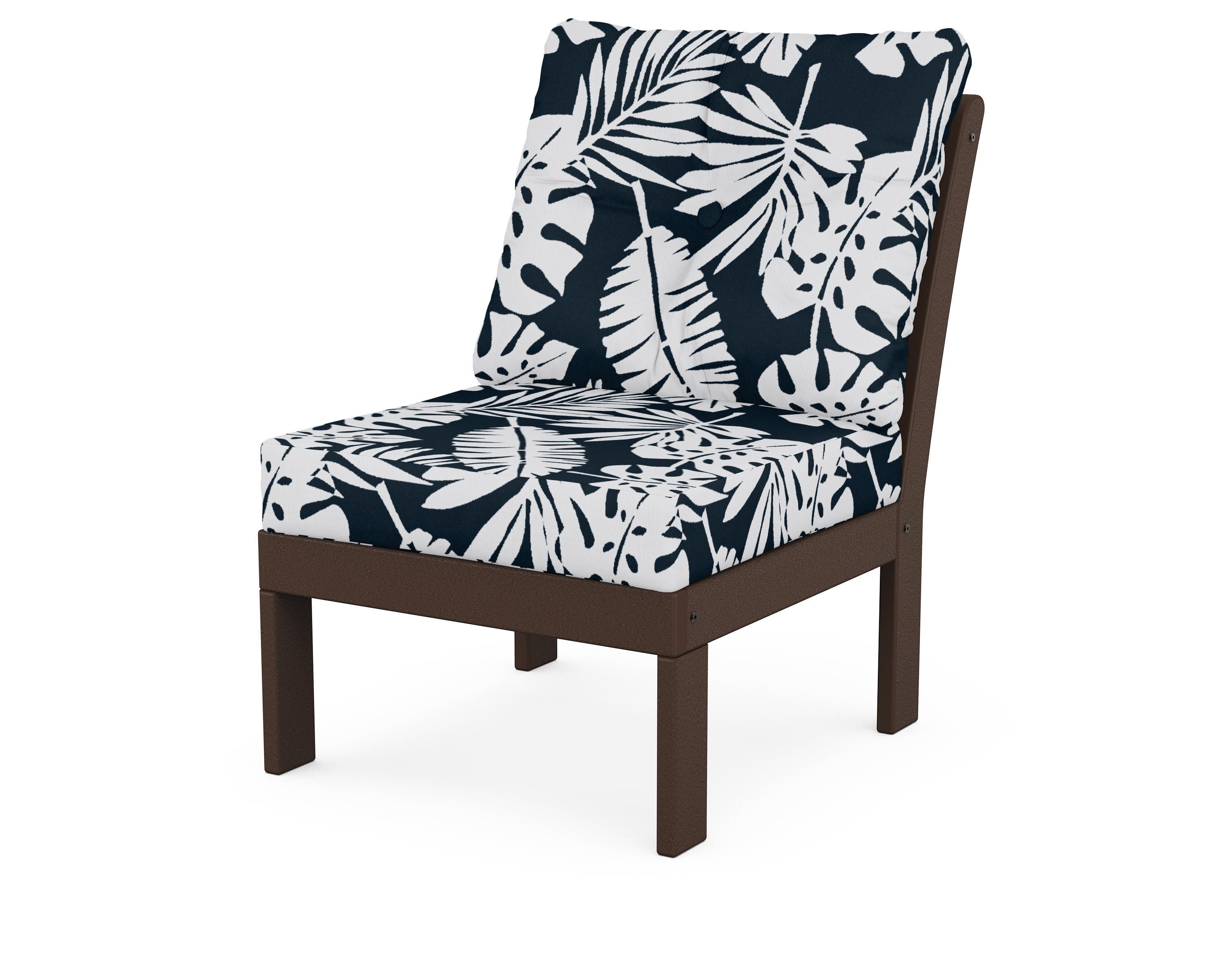 POLYWOOD® Vineyard Modular Armless Chair in Mahogany / Leaf Marine Indigo