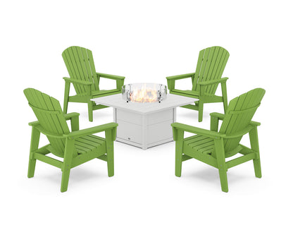 POLYWOOD® 5-Piece Nautical Grand Upright Adirondack Conversation Set with Fire Pit Table in Lime / White