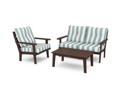 POLYWOOD® Lakeside 3-Piece Deep Seating Set in Mahogany / Cabana Stripe Glacier Spa