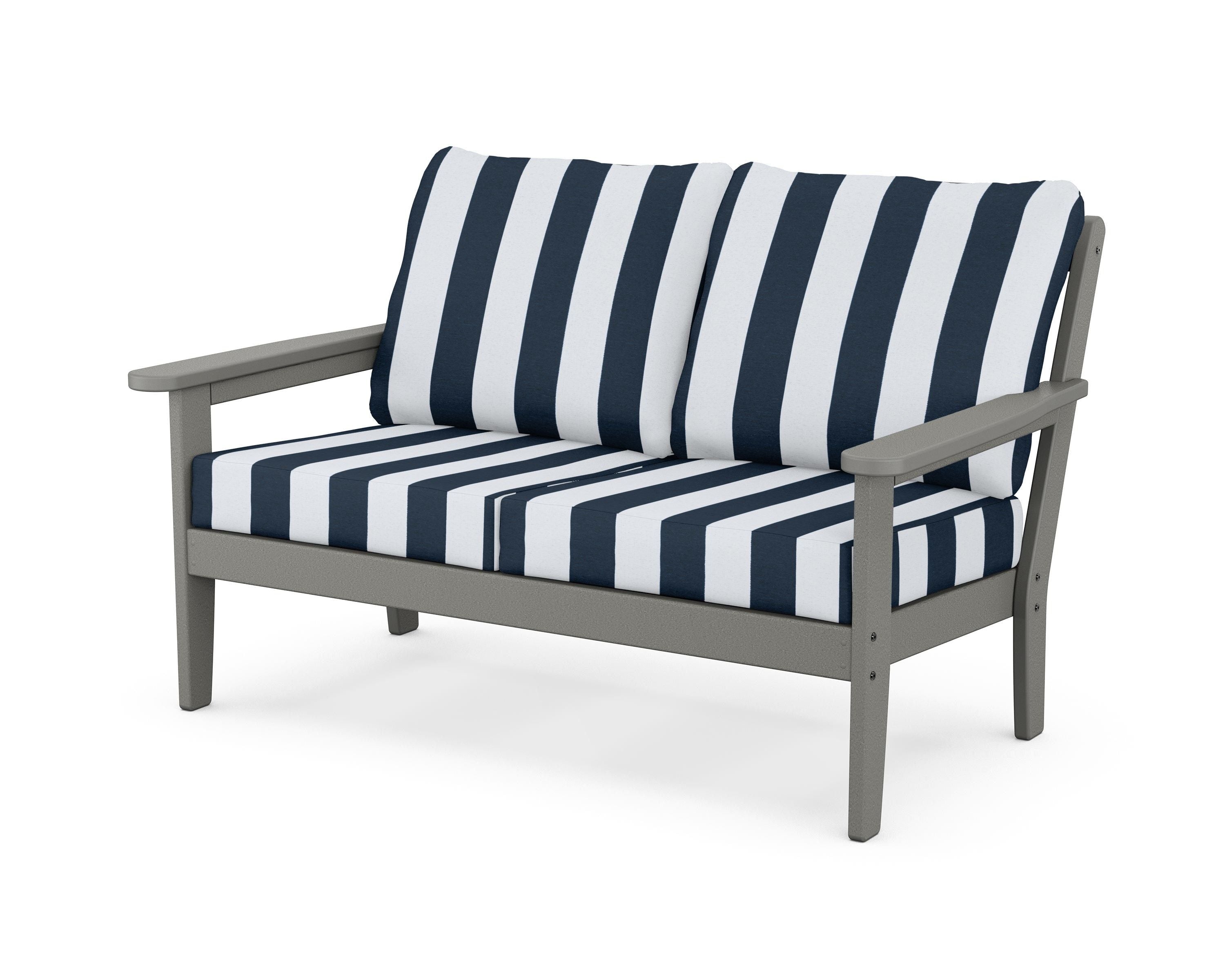 Country Living Cottage Deep Seating Loveseat in Slate Grey / Cabana Stripe Marine Indigo