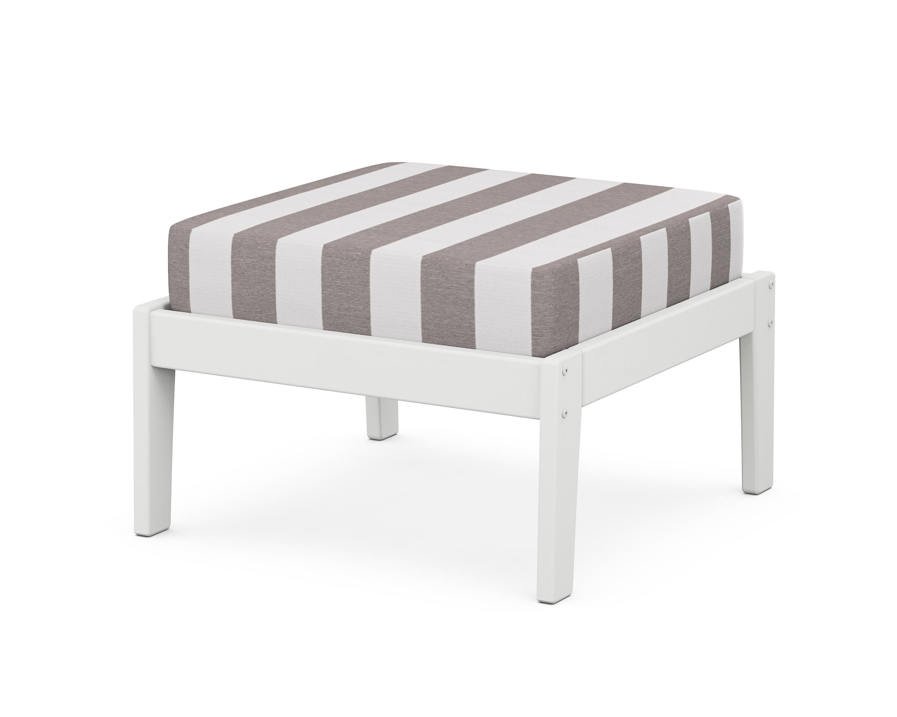 Unbranded Deep Seating Ottoman in White / Cabana Stripe Grey Mist