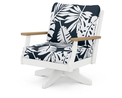 POLYWOOD® Braxton Deep Seating Swivel Chair in White / Natural / Leaf Marine Indigo
