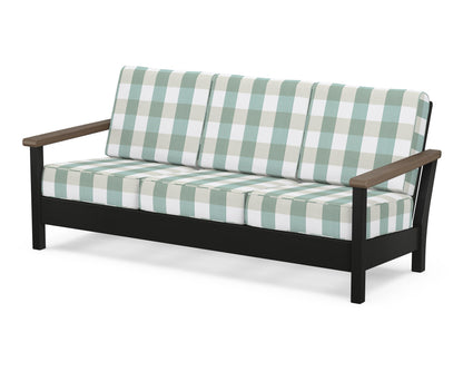 POLYWOOD® Harbour Deep Seating Sofa in Black / Kona / Buffalo Plaid Glacier Spa