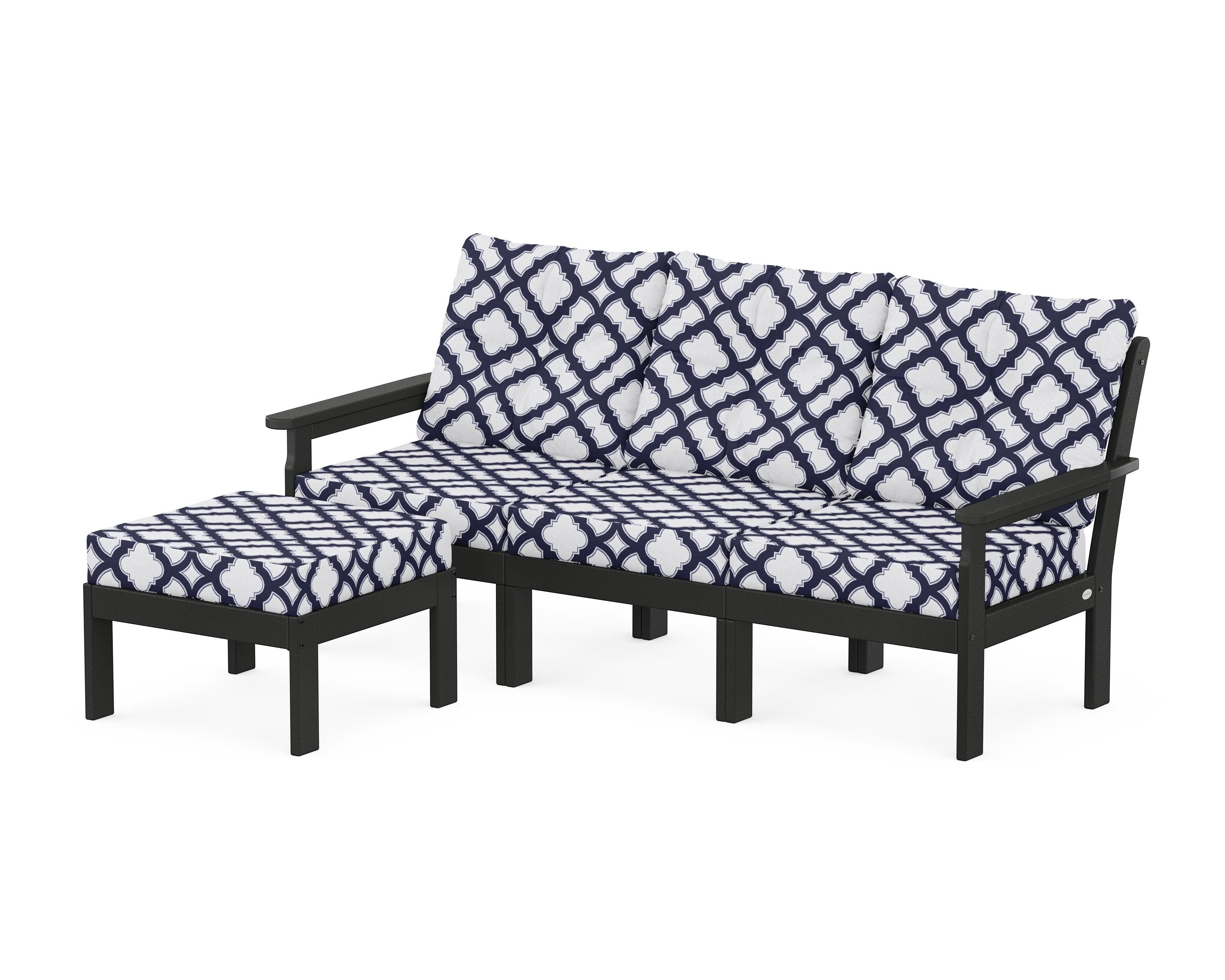 POLYWOOD® Vineyard 4-Piece Sectional with Ottoman in Black / Trellis Navy
