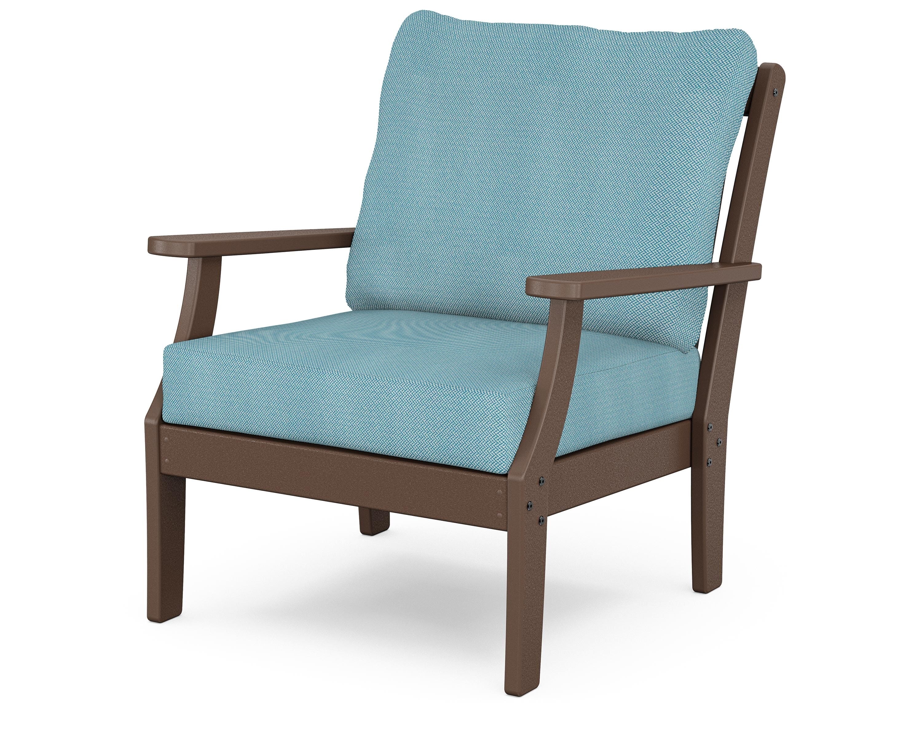 POLYWOOD® Braxton Deep Seating Chair in Mahogany / Lattice Sky Blue