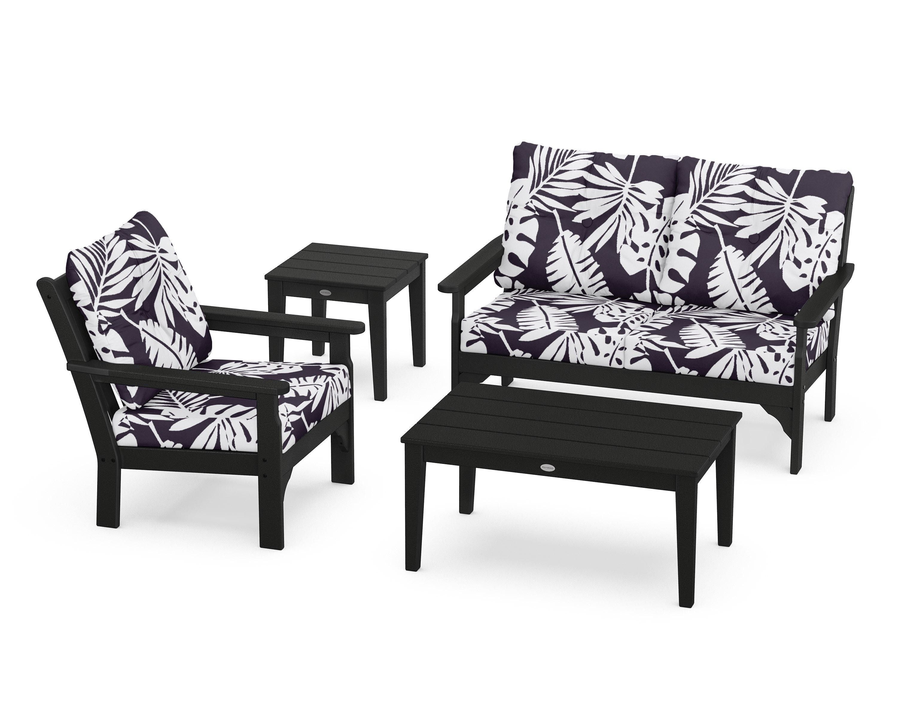 POLYWOOD® Vineyard 4-Piece Deep Seating Set in Black / Leaf Navy