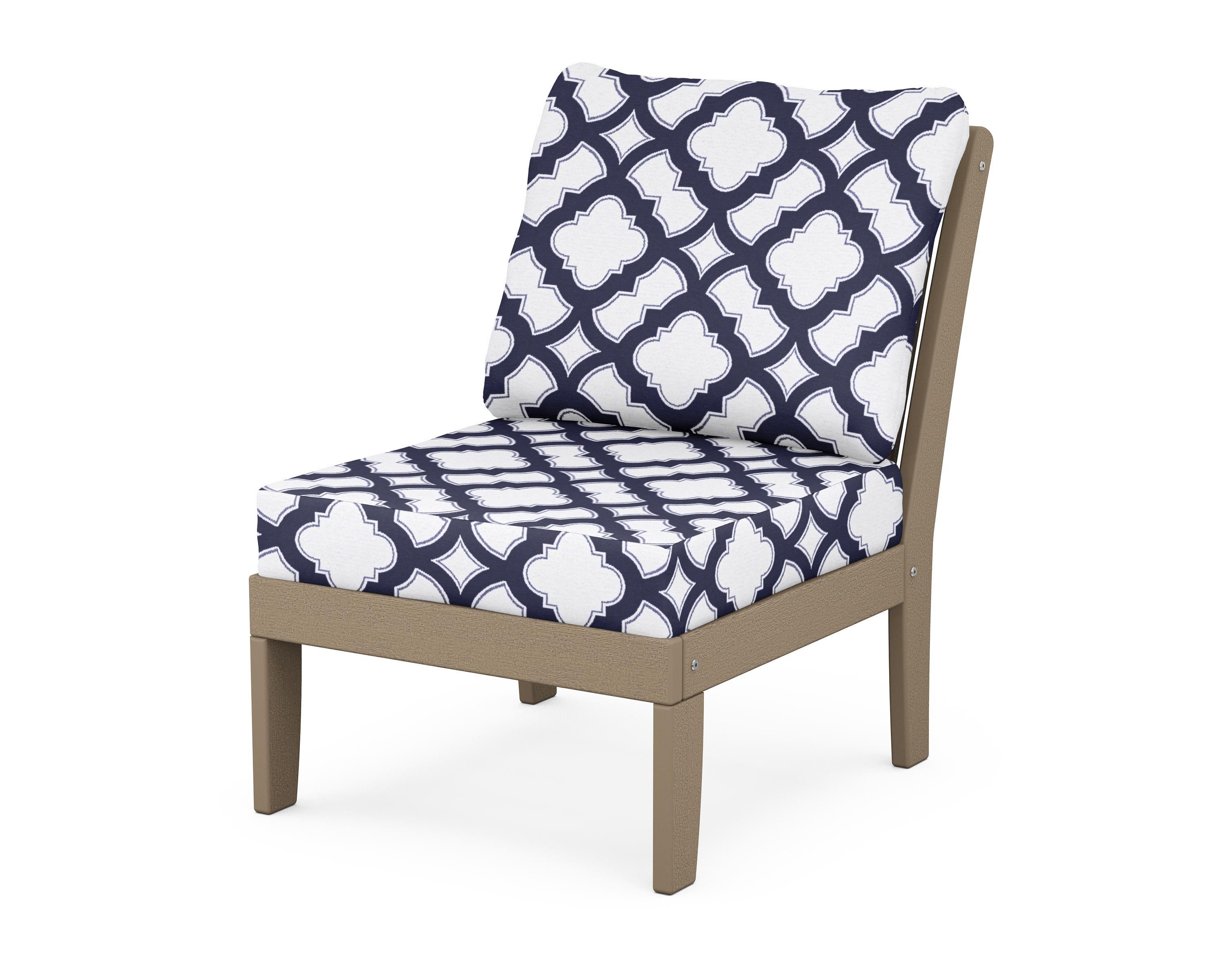 POLYWOOD® Braxton Modular Armless Chair in Vintage Sahara / Trellis Navy