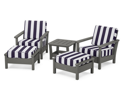 POLYWOOD® Harbour 5-Piece Deep Seating Chair Set in Slate Grey / Cabana Stripe Navy