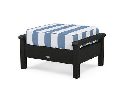 POLYWOOD® Harbour Deep Seating Ottoman in Black / Cabana Stripe Sky Blue