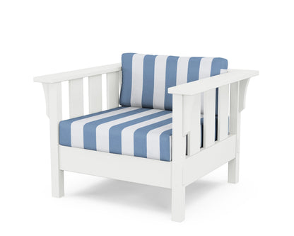 Martha Stewart by POLYWOOD® Acadia Deep Seating Chair in White / Cabana Stripe Sky Blue