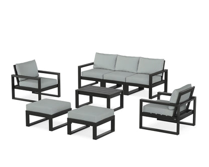 POLYWOOD® EDGE Sectional 8-Piece Lounge Sofa Set in Black / Spa