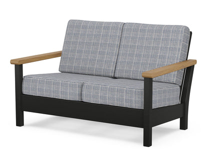POLYWOOD® Harbour Deep Seating Loveseat in Black / Natural / Houndstooth Sky Blue