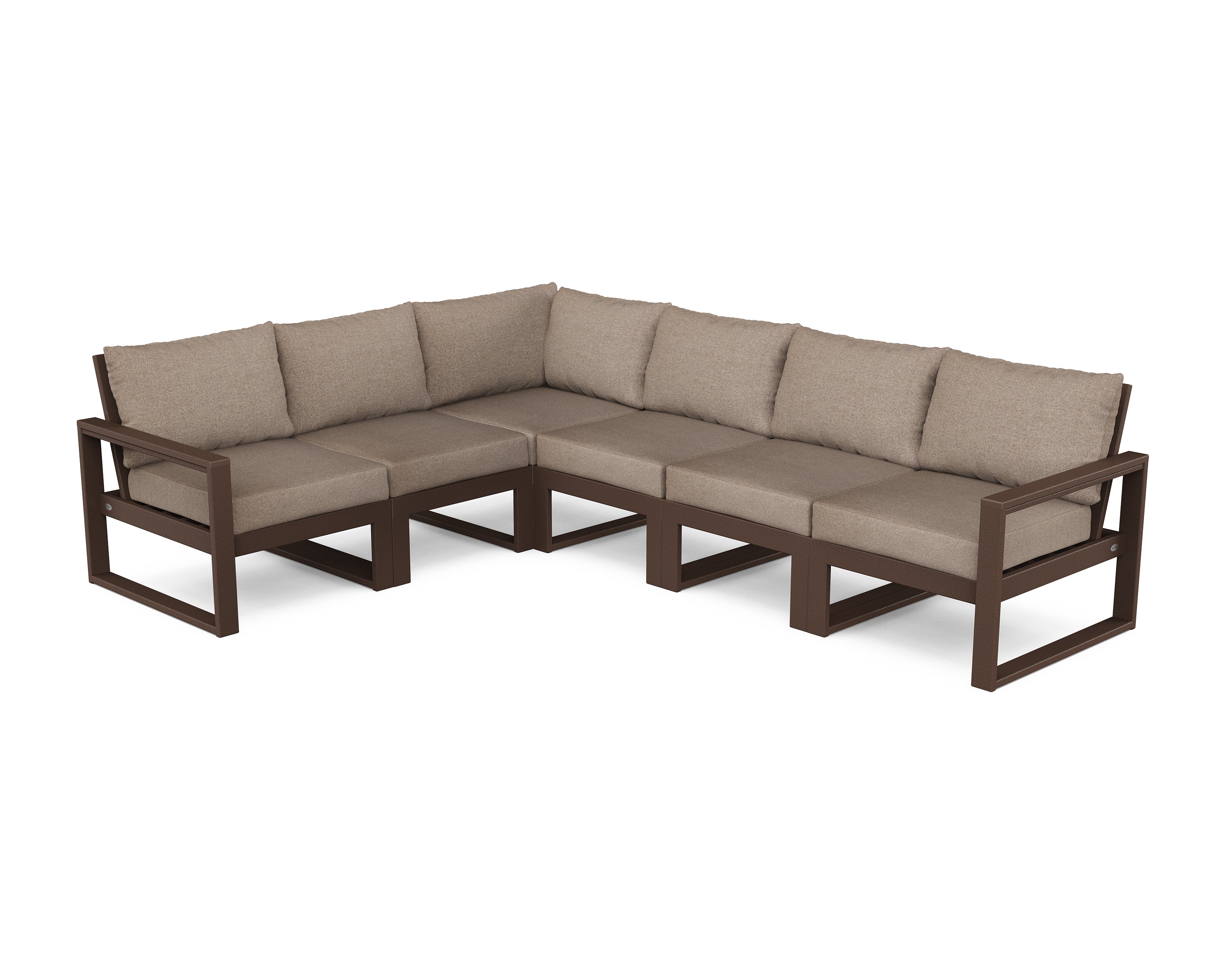 POLYWOOD® EDGE 6-Piece Modular Deep Seating Set in Mahogany / Spiced Burlap
