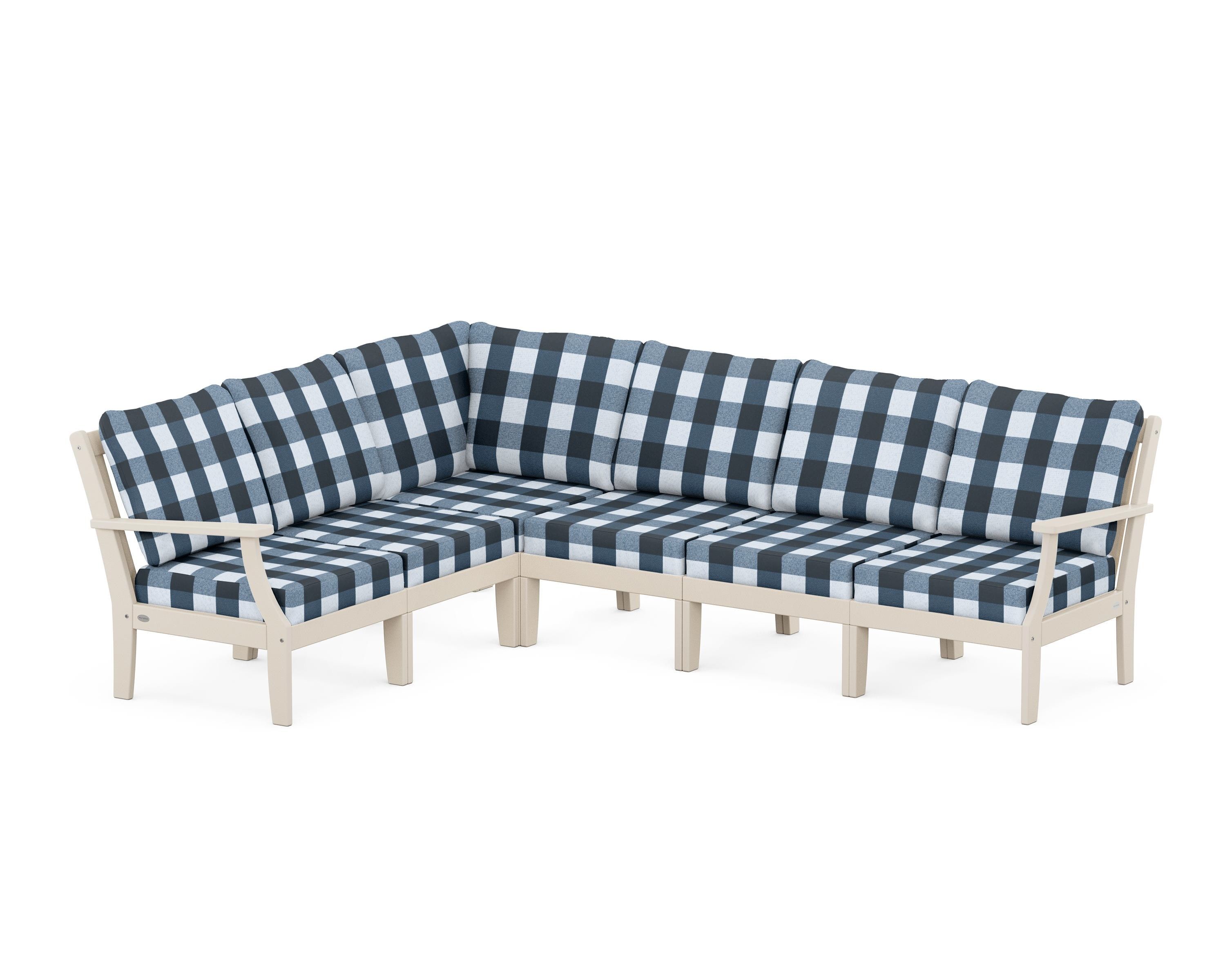 POLYWOOD® Braxton Modular 6-Piece Deep Seating Set in Sand / Buffalo Plaid Marine Indigo