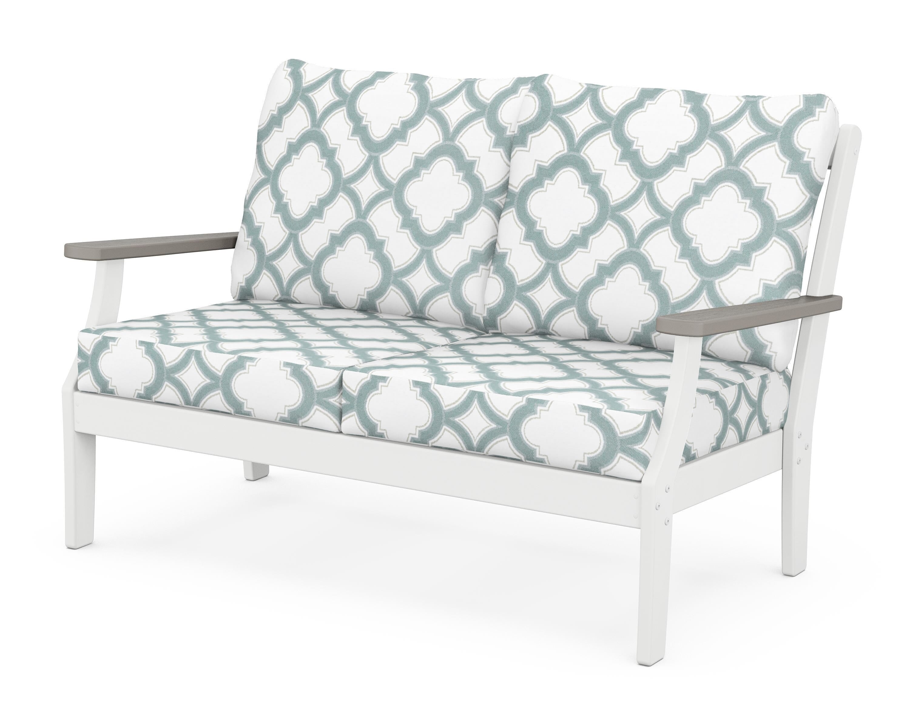 POLYWOOD® Braxton Deep Seating Loveseat in White / Driftwood / Trellis Glacier Spa