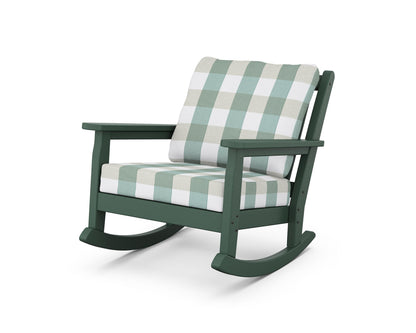 POLYWOOD® Chippendale Deep Seating Rocking Chair in Green / Buffalo Plaid Glacier Spa