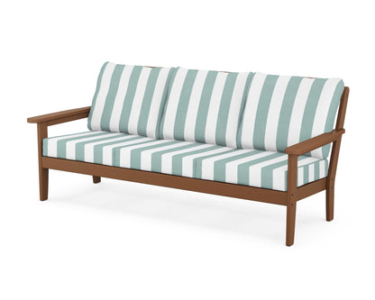 Country Living Cottage Deep Seating Sofa in Teak / Cabana Stripe Glacier Spa