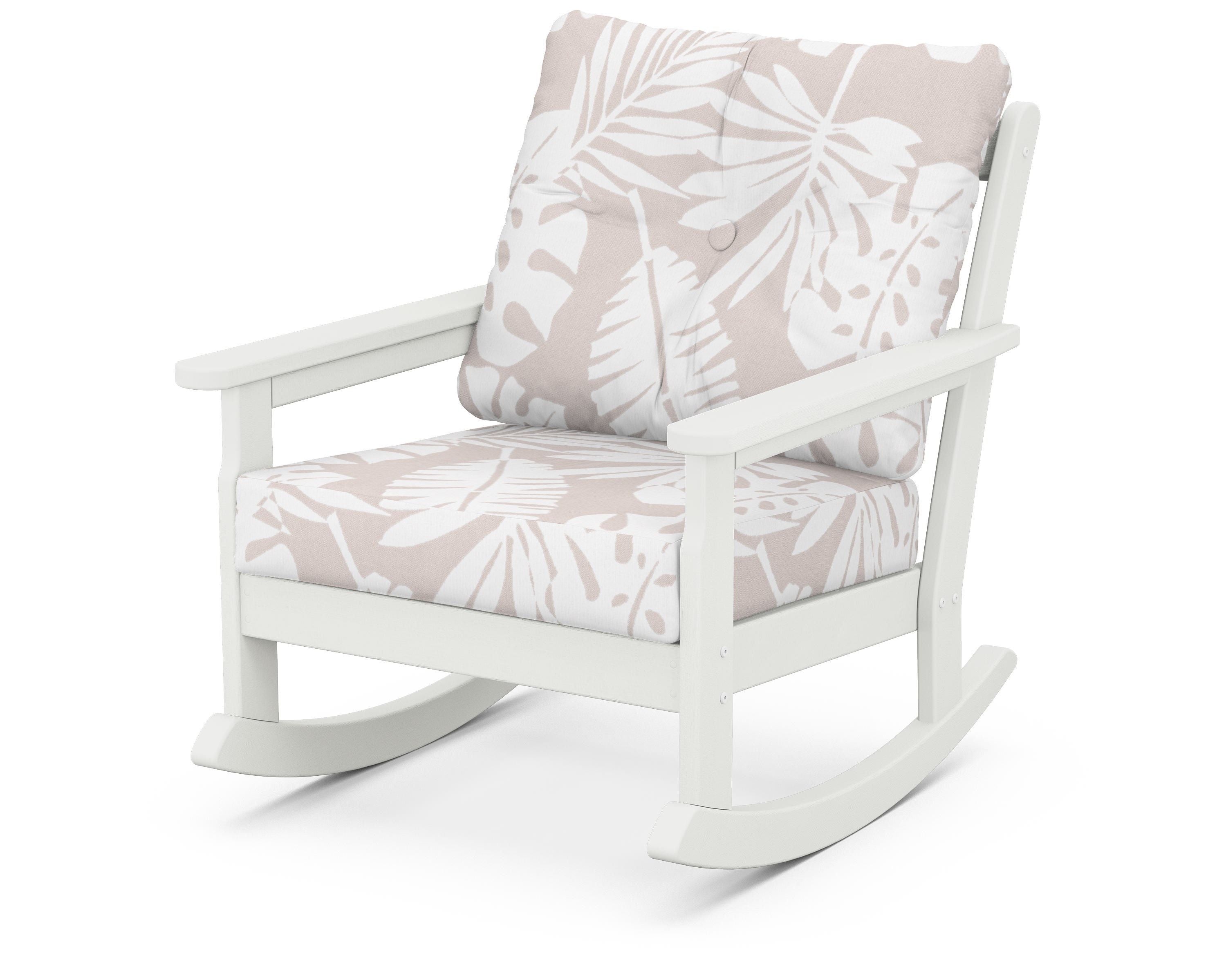 POLYWOOD® Vineyard Deep Seating Rocking Chair in Vintage White / Leaf Dune Burlap