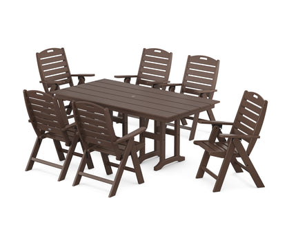 POLYWOOD® Nautical Highback 7-Piece Farmhouse Dining Set in Mahogany