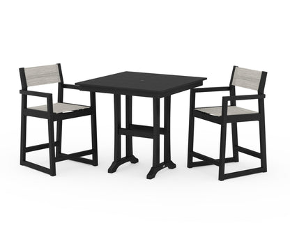 POLYWOOD® EDGE Sling Arm Chair 3-Piece Farmhouse Counter Set with Trestle Legs in Black / Birch Sling